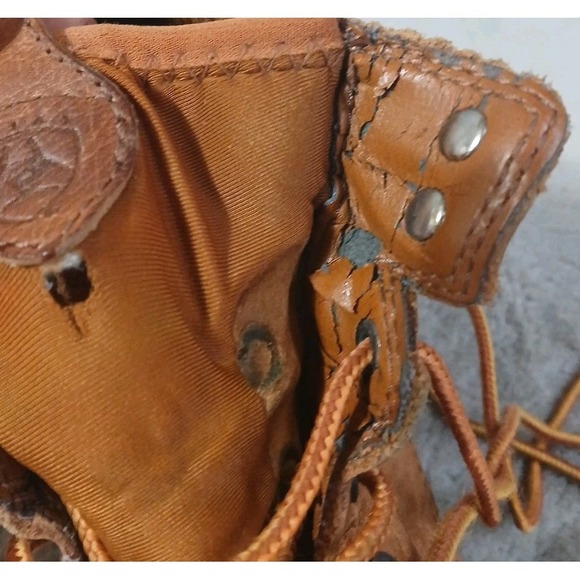 Ariat Tan Leather Ostrich Womens Boots 6 M Lace Up Western 16303 Farm Work READ - Picture 13 of 16